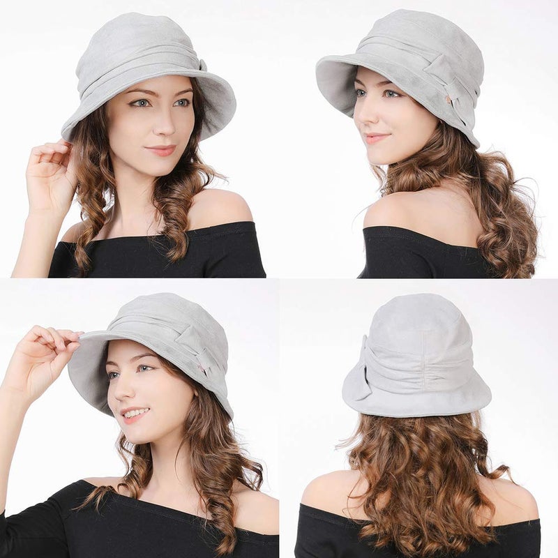 Comhats Womens 1920s Vintage Fedora Bowler Cloche Bucket Church Derby Party Hat Fall Winter Floppy Ladies Grey - Image 3